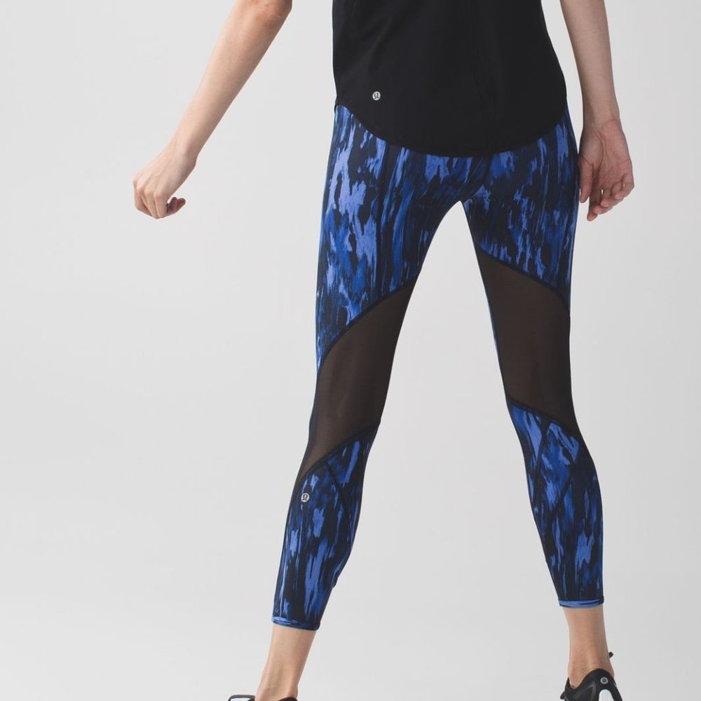 Lululemon All Meshed Up 7/8 Tight Painted Animal Sprinkler Black Sz 12